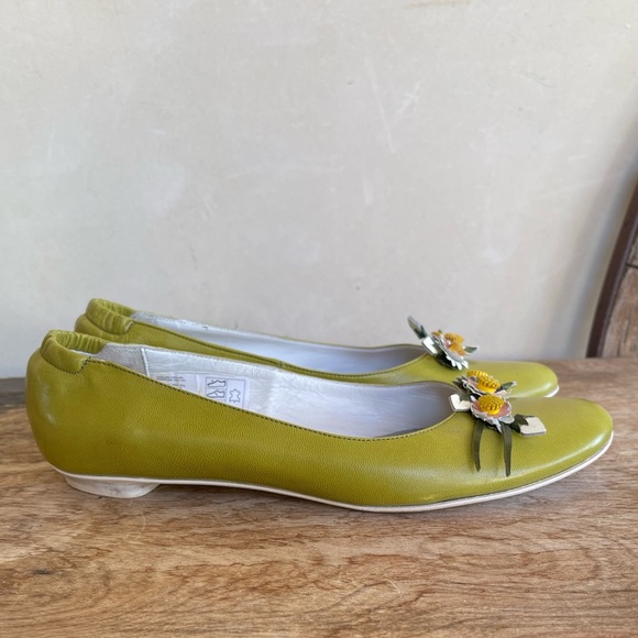 LEA FOSCATI Beautiful Soft Green Leather Ballet Flats Handmade Flowers 38 ITALY! - Picture 5 of 14